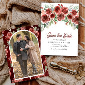 Rustieke Marsala Bloemrijke Foto Bruiloft Save The Date