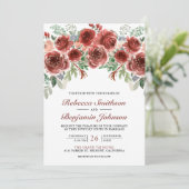 Rustieke Marsala Bloemrijke Foto QR Code Trouwfees Kaart (Staand voorkant)