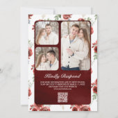 Rustieke Marsala Bloemrijke Foto QR Code Trouwfees Kaart (Achterkant)