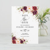 Rustieke marsala blush roze bloemenbewaar de datum kaart (Staand voorkant)