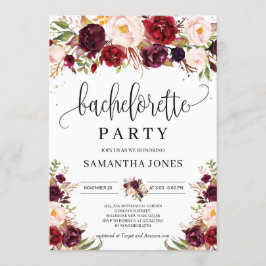 Rustieke marsala bordeaux bloemengouden bacheloret kaart