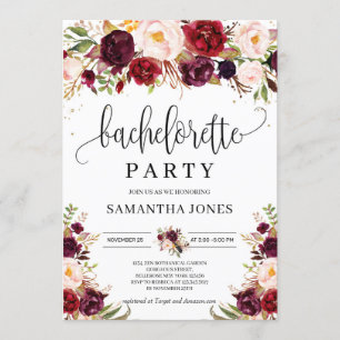 Rustieke marsala bordeaux bloemengouden bacheloret kaart