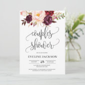 Rustieke marsala bordeaux boho bloemenkoppels douc kaart (Staand voorkant)