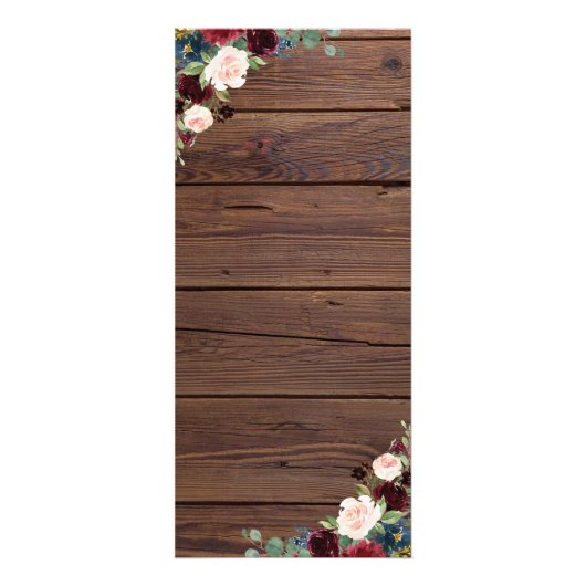 Rustieke Marsala Bourgondië Bloemenbruiloft Menu (Achterkant)