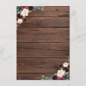 Rustieke Marsala Bourgondië Bloemenbruiloft Menu (Achterkant)