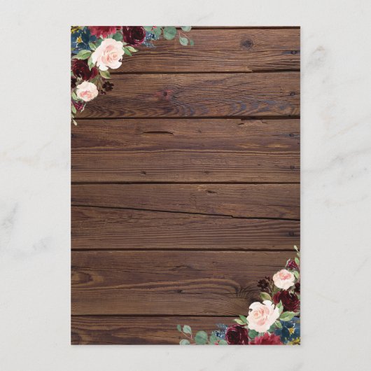 Rustieke Marsala Bourgondië Bloemenbruiloft Menu (Achterkant)