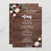 Rustieke Marsala Bourgondië Bloemenbruiloft Menu (Voorkant / Achterkant)