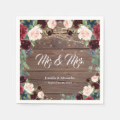 Rustieke Marsala Bourgondië Bloemenbruiloft Servet (Voorkant)