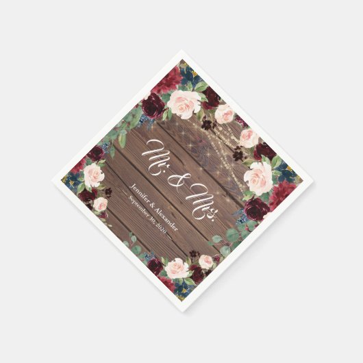 Rustieke Marsala Bourgondië Bloemenbruiloft Servet (Hoek)