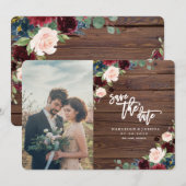 Rustieke Marsala Bourgondië Floral Save the Date (Voorkant / Achterkant)