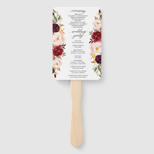 Rustieke Marsala Bourgondië Trouwprogramma Waaiers (Achterkant)