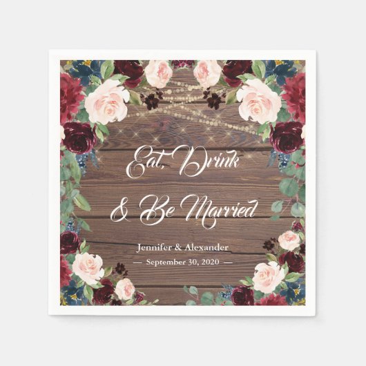 Rustieke Marsala Bruiloft Eet Drink & Getrouwd wor Servet (Voorkant)