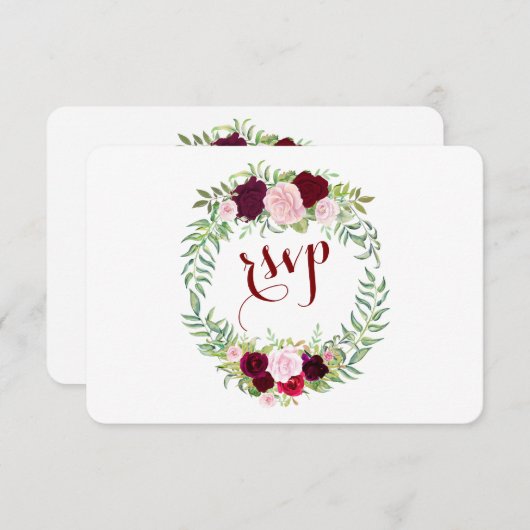 Rustieke Marsala Floral Bourgondische bruiloft RSV RSVP Kaartje (Voorkant / Achterkant)