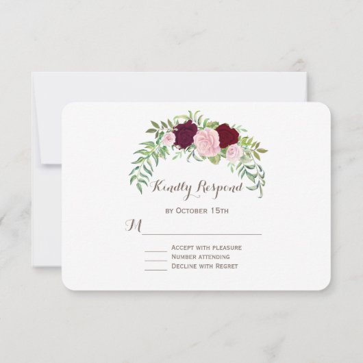 Rustieke Marsala Floral Bourgondische bruiloft RSV RSVP Kaartje (Achterkant)