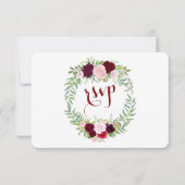 Rustieke Marsala Floral Bourgondische bruiloft RSV RSVP Kaartje (Voorkant)