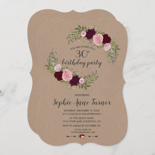 Rustieke Marsala Floral Craft Paper Verjaardagsfee Kaart (Voorkant / Achterkant)