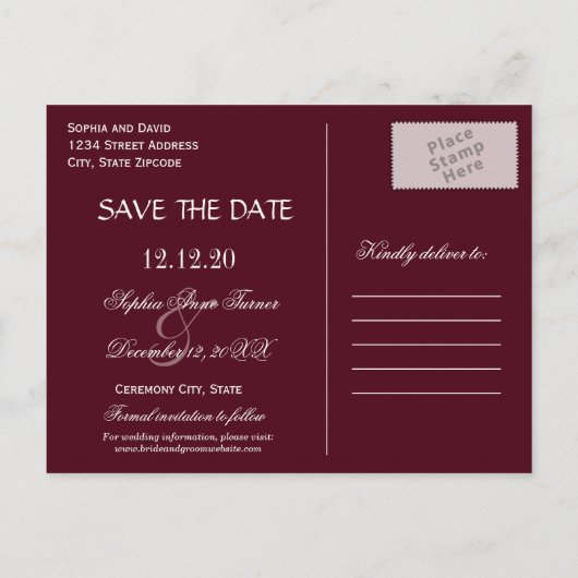 Rustieke Marsala Floral krans SAVE THE DATE Aankondigingskaart (Achterkant)