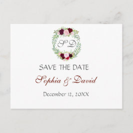Rustieke Marsala Floral krans SAVE THE DATE Aankondigingskaart