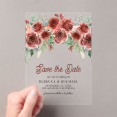 Rustieke Marsala Floral Wedding Save the Date Acryl Uitnodigingen (Insitu (Draagbaar))