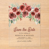 Rustieke Marsala Floral Wedding Save the Date Acryl Uitnodigingen (Voorkant)