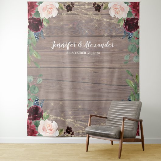 Rustieke Marsala hout bruiloft fotocabine achtergr Wandkleed (In situ)