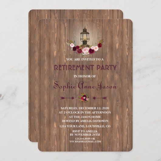 Rustieke Marsala Houten Oude Lantaarn Bruidsdouche Kaart (Voorkant / Achterkant)