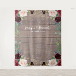 Rustieke Marsala Houten Trouwfotobooth Achtergrond Wandkleed