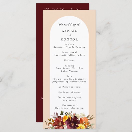 Rustieke Marsala Verbrande Oranje Herfstkrans Programmakaart (Voorkant / Achterkant)