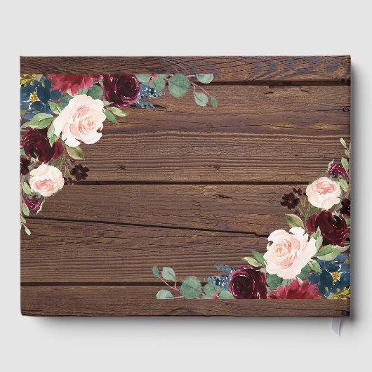 Rustieke Marsala Wood Floral bruiloft Gastenboek (Achterkant)