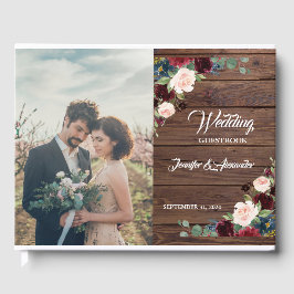 Rustieke Marsala Wood Floral bruiloft Gastenboek