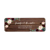 Rustieke Marsala Wood Floral trouwadreslabel Etiket (Voorkant)