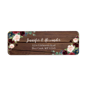Rustieke Marsala Wood Floral trouwadreslabel Etiket