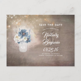 Rustieke Mason Dusty Blue Floral Save the Date Aankondigingskaart