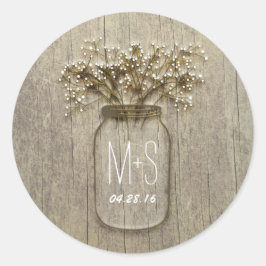 Rustieke Mason Jar Baby's Breath Bruiloft Ronde Sticker