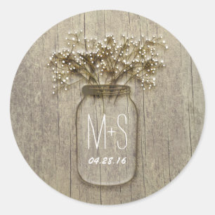 Rustieke Mason Jar Baby's Breath Bruiloft Ronde Sticker