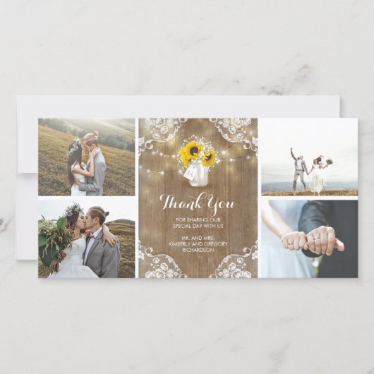 Rustieke Mason Jar Baby's Breath en Zonnebloemen K Bedankkaart (Voorkant)