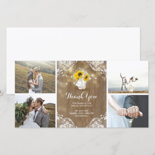 Rustieke Mason Jar Baby's Breath en Zonnebloemen K Bedankkaart (Voorkant / Achterkant)