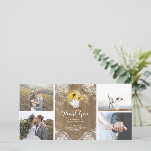 Rustieke Mason Jar Baby's Breath en Zonnebloemen K Bedankkaart (Staand voorkant)