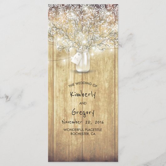 Rustieke Mason Jar Baby's Breath Wedding Programma Programmakaart (Voorkant)