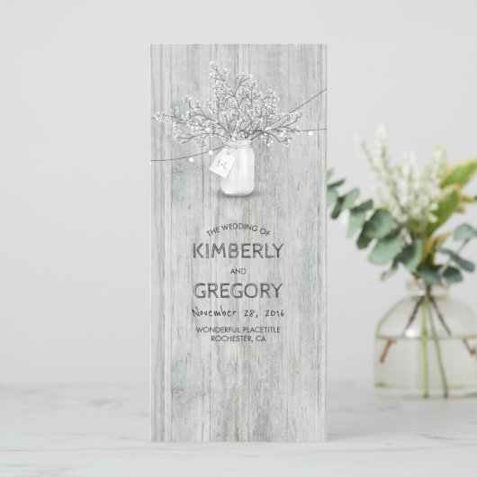 Rustieke Mason Jar Baby's Breath Wedding Programma Programmakaart (Staand voorkant)