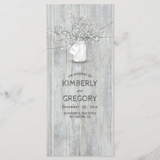 Rustieke Mason Jar Baby's Breath Wedding Programma Programmakaart (Voorkant)