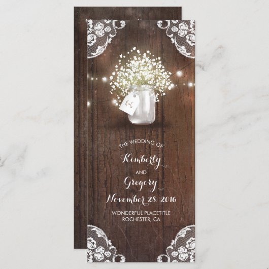 Rustieke Mason Jar Baby's Breath Wedding Programma Programmakaart (Voorkant / Achterkant)