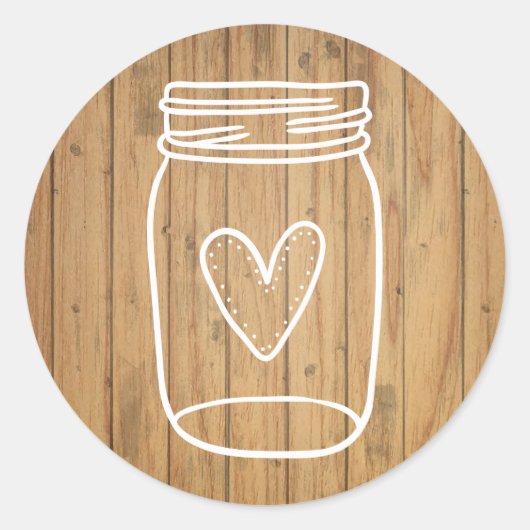 Rustieke Mason Jar Brown Wood - Bruiloft Ronde Sticker (Voorkant)