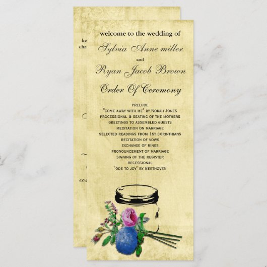 rustieke mason jar bruiloft programma programmakaart (Voorkant / Achterkant)