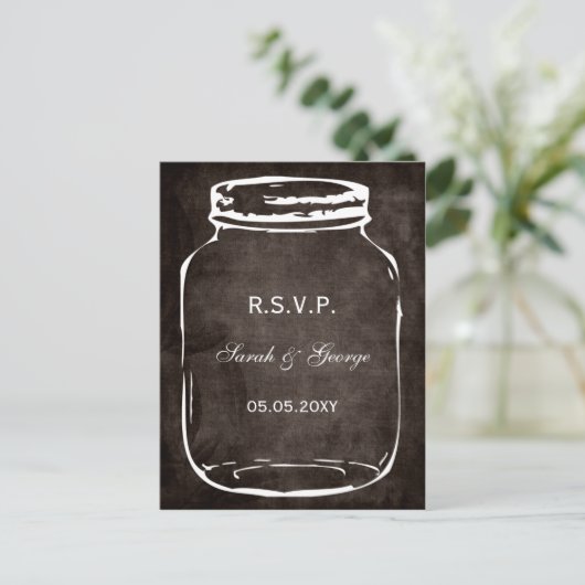 Rustieke Mason Jar Bruiloft RSVP Uitnodiging Briefkaart (Staand voorkant)