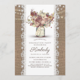 Rustieke  Mason Jar Burlap Kant Afstuderen Kaart