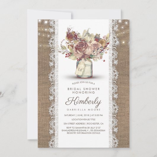 Rustieke Mason Jar Burlap Kant Vrijgezellenfeest Kaart (Voorkant)