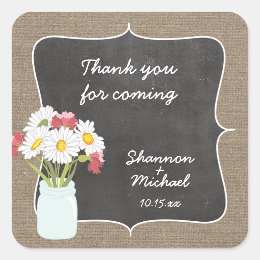 Rustieke Mason Jar Daisy Chalkboard gunst sticker (Voorkant)