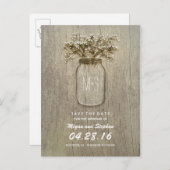 Rustieke Mason Jar en Baby's Breath Save The Date Aankondigingskaart (Voorkant / Achterkant)