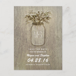 Rustieke Mason Jar en Baby's Breath Save The Date Aankondigingskaart